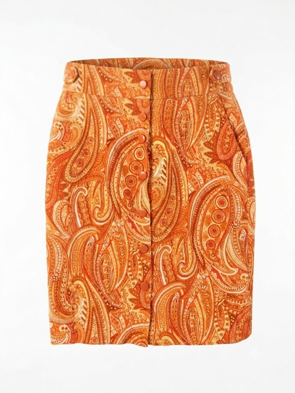 Talbots Orange Paisley Button-Front Mini Skirt